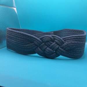 Vintage Heather blue gray Knotted Braided Wide Cord Belt Woven  Velcro-like  clo